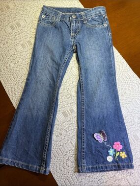 Girls' Blue Embroidered Flare Jeans